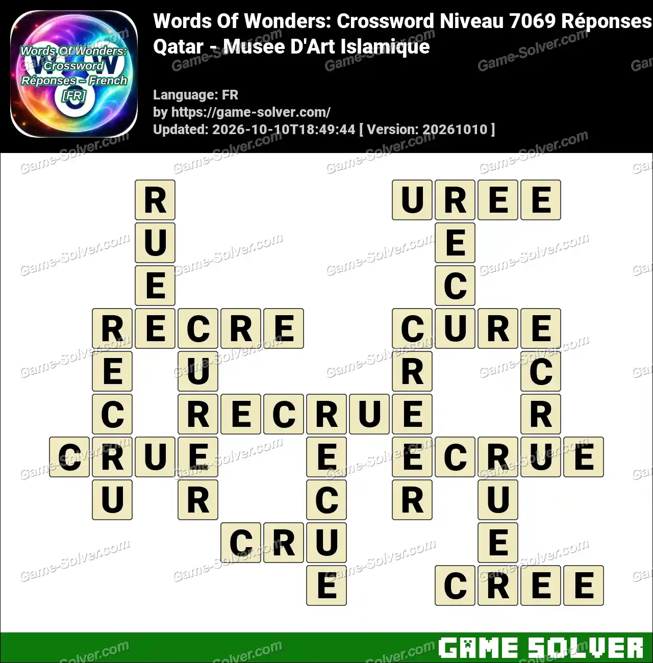 Words Of Wonders: Crossword Niveau 7069 Réponses – Qatar – Musee D’Art Islamique